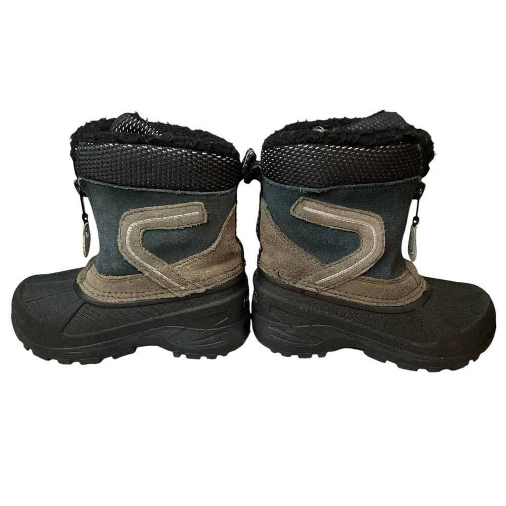 Thermolite winter snow boots childs kids Size 8 leather front zipper Green Boy’s